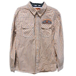 Vintage Rolling Paper Orange & Grey Men's  Button Down Plaid Shirt  XL